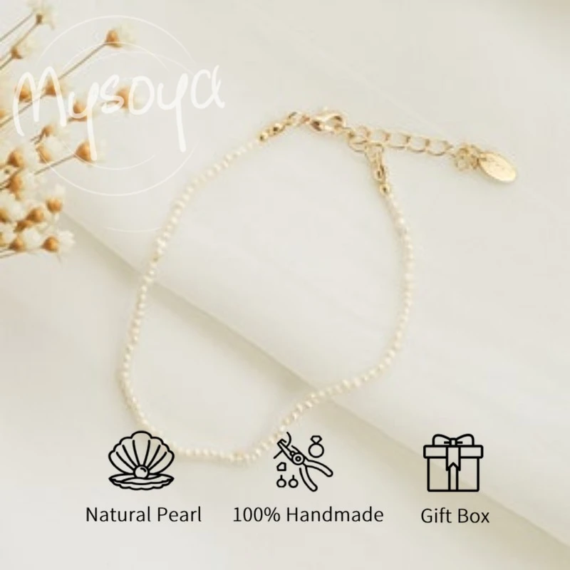 

MYSOYA White Baroque Freshwater Pearl Bracelet 2-3mm With Gift Box For Her/Him Birthday/Wedding/Christmas/New Year Gift