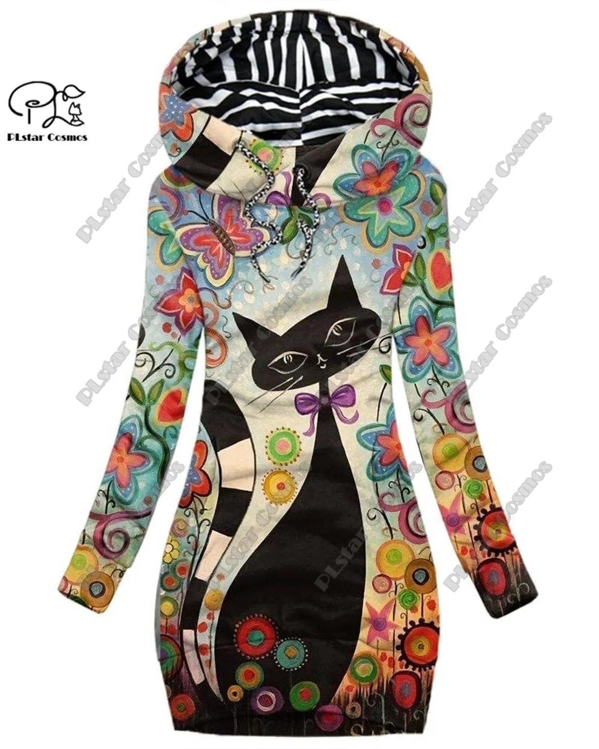 PLstar Cosmos-Sudadera larga con estampado 3D para mujer, vestido con estampado de animales, bonito patrón de gato, informal, adelgazante, M-3