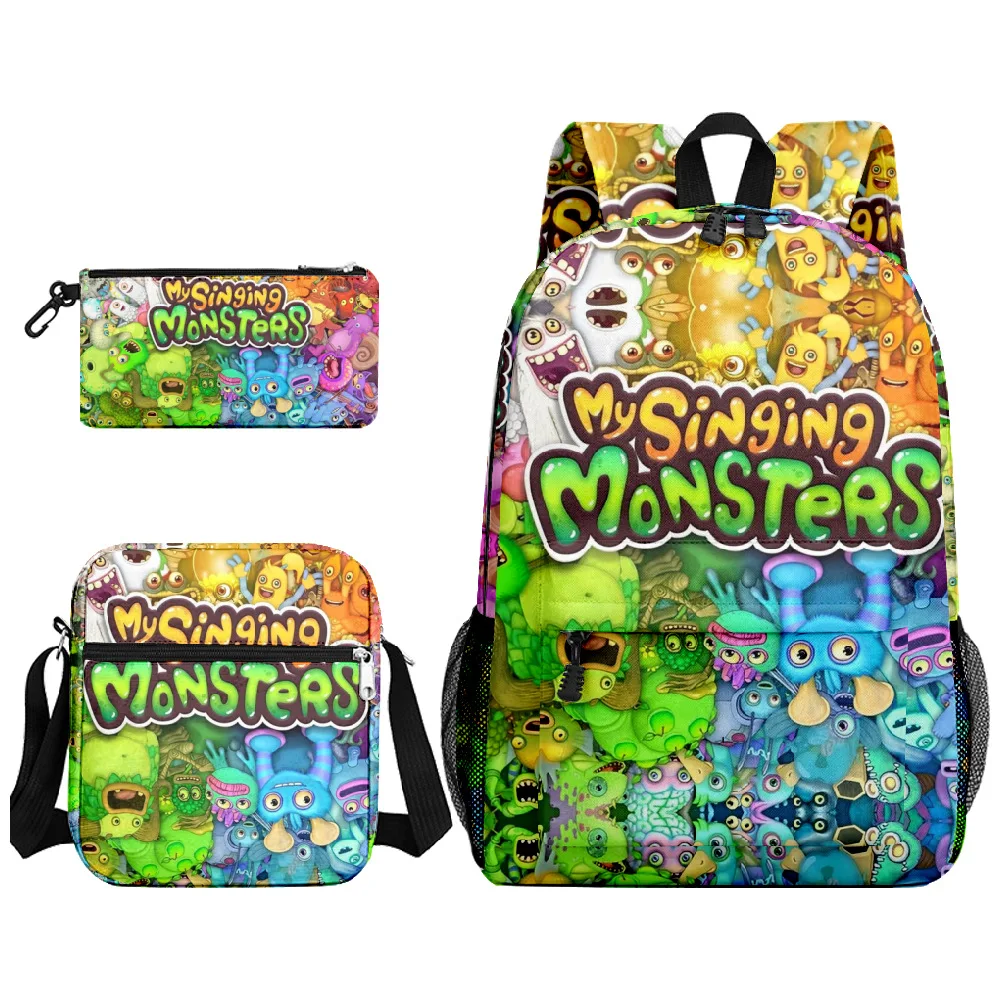 

Trendy Popular my singing monsters 3D Print 3pcs/Set pupil School Bags Laptop Daypack Backpack Inclined shoulder bag Pencil Case
