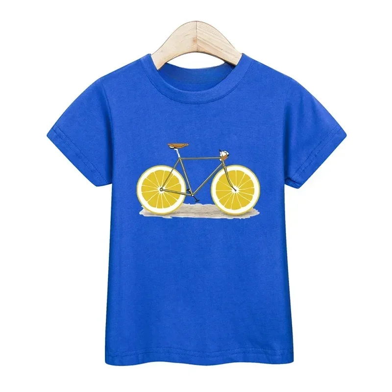 Children 2026 New Summer T-shirt Fruit Bicycle Funny Shirt Boys Girls Cartoon Tops Short Sleeve Tees