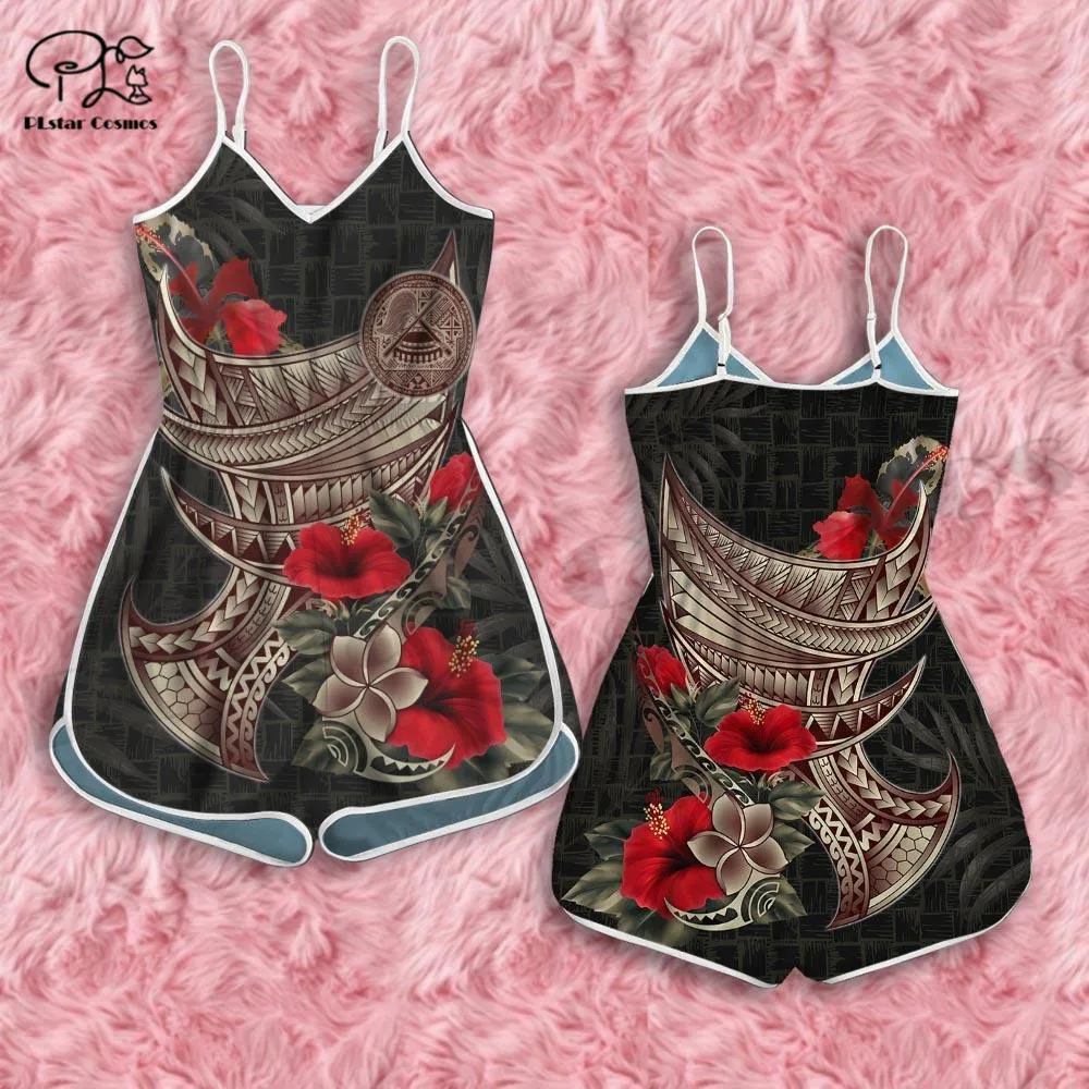 PLstar Cosmos Newest 3D Print Samoa Tattoo Women Female Rompers Polynesia Special  Short Set Jumpsuit Casual Summer Streetwear 1