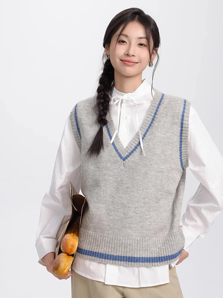 

Свитер-жилеты женские Harajuku ретро вязаные топы с v-образным вырезом свободные модные универсальные топы без рукавов в консервативном стиле жилет осень новинка