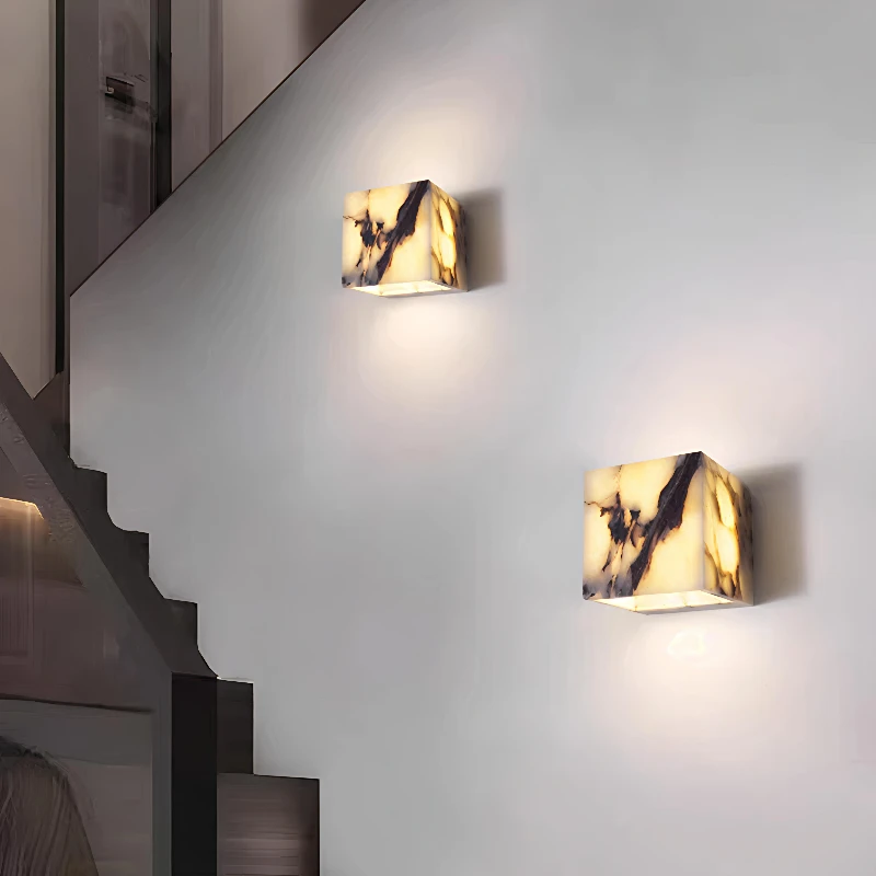 Nordic Deco Murale Chambre Luxury Black Cube Natural Sconce Wall Lamp Home Decor Bedroom Decoration Natural Stone LED Lights