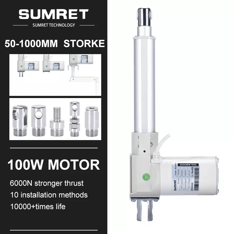 

DC 24V 12V Electric Linear Actuator 6000N Motor 200mm 250mm 300MM 350MM 400mm 600mm 1000MM 800MM 700MM Stroke Telescopic Rod