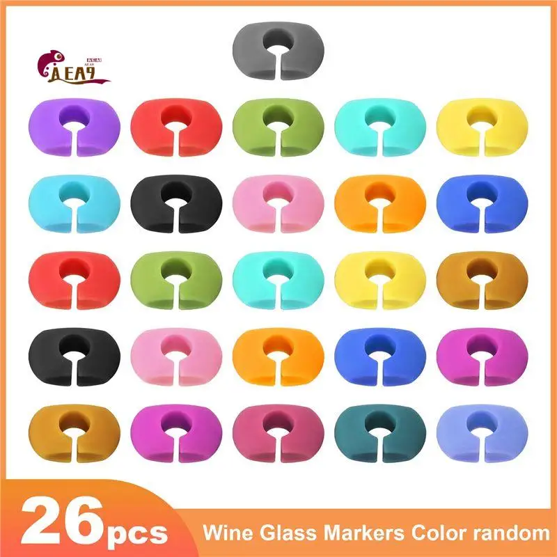 AEA9-26Pcs Wine Glass Charms Tags, Plastic Wine Glass Drink Markers For Bar Party Martinis Cocktail