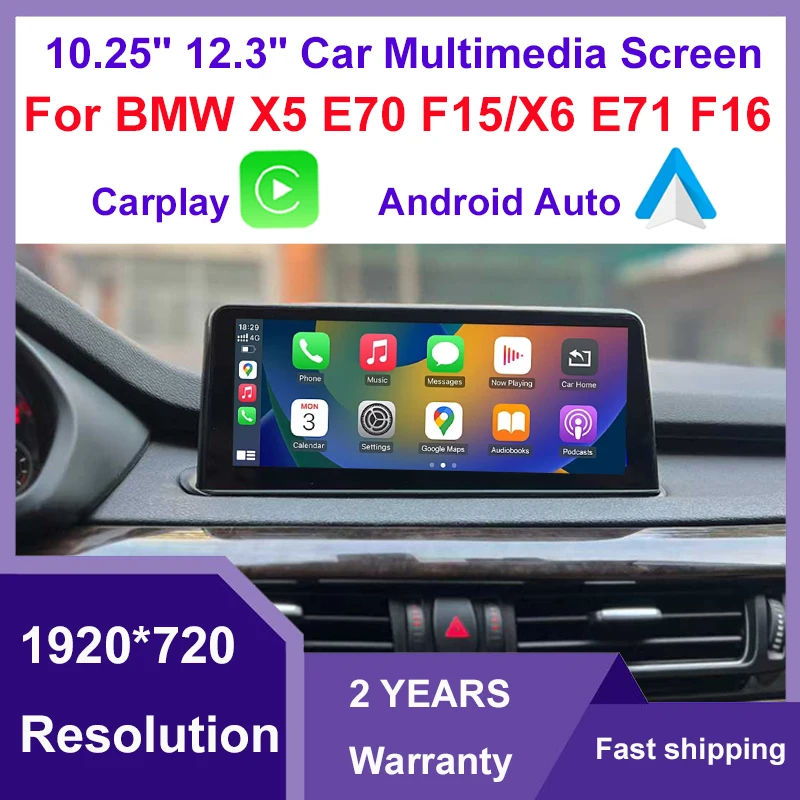 

10.25/12.3-дюймовый мультимедийный сенсорный экран с Android Auto и беспроводным CarPlay для BMW X5 E70 X6 E71 2007-2018