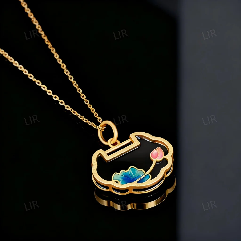 قلادة LIR النسائية: قلادة من اليشم الهيتي الطبيعي "روي لوتس" بلون المينا |   المجوهرات الجميلة مع شهادة اليشم