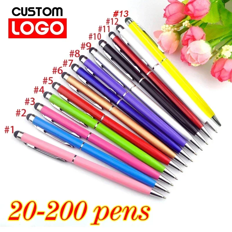 20-200 pens Each Pack Mini Metal 2-in-1 Stylus Elite Ballpoint Pen Text Engraving Custom Logo Office School Advertising Pen