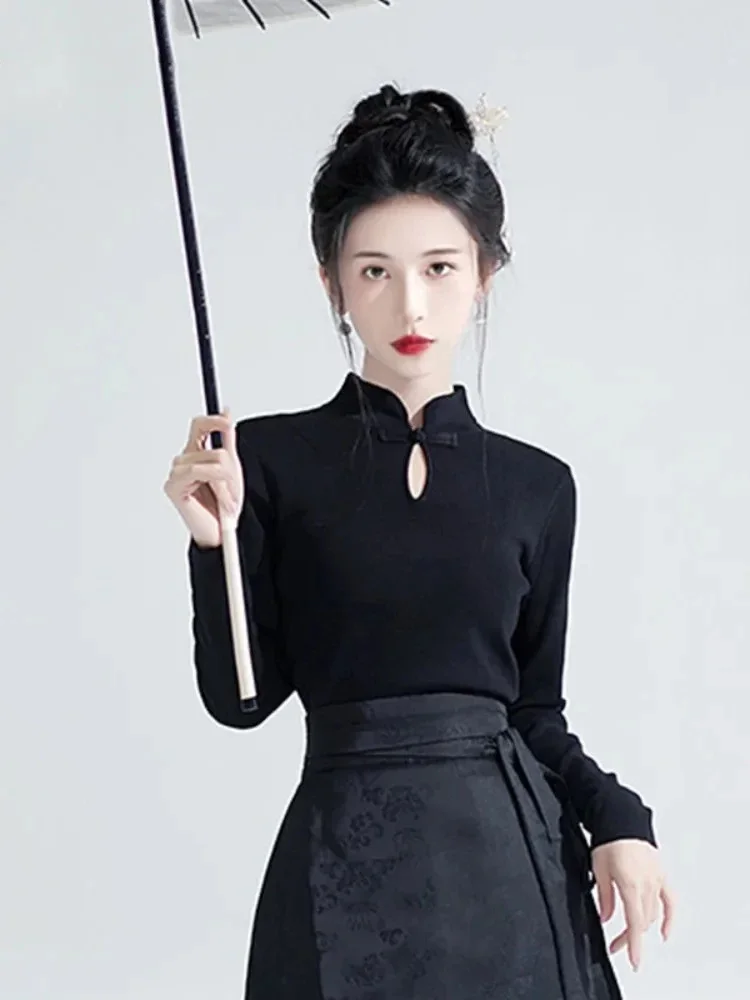 Y2k estética vintage oco para fora harajuku camisetas 2025 neo estilo chinês feminino grunge harajuku fino ajuste sólido camisetas femme