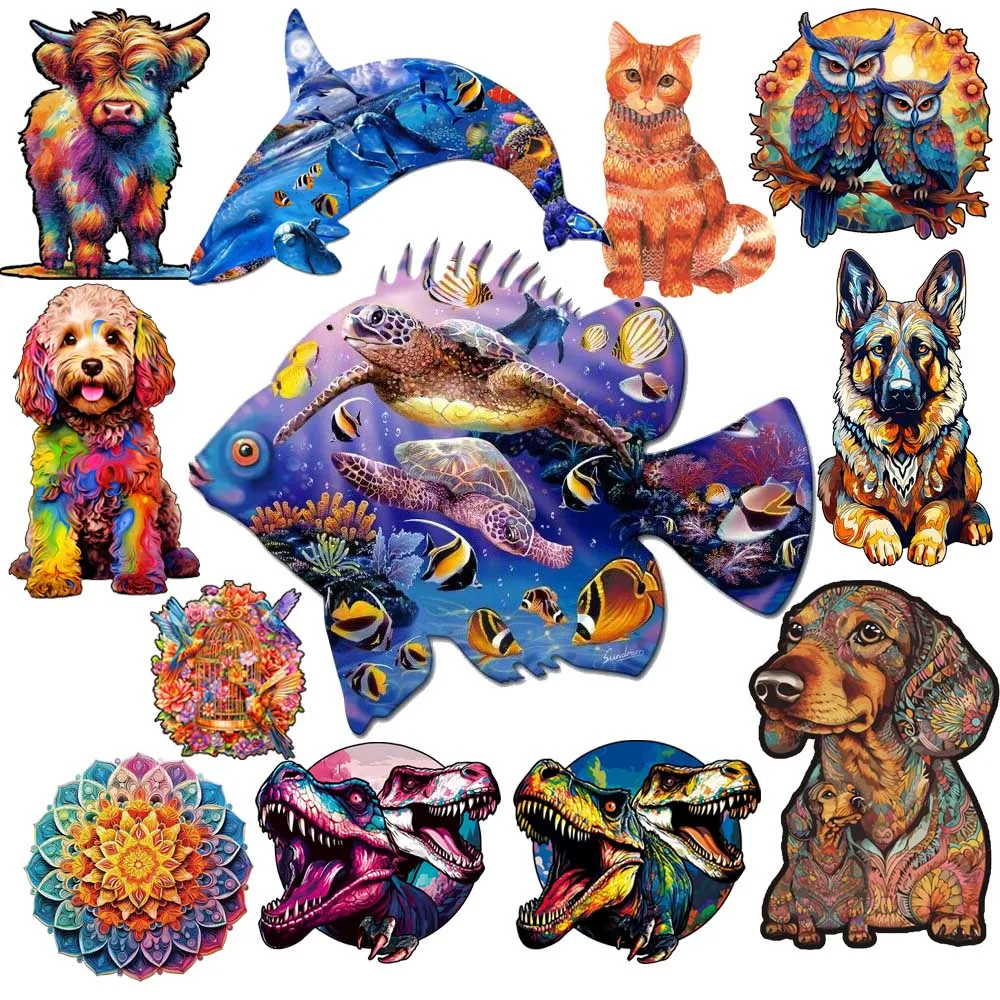 

Shark Wooden Animal Puzzle High Quality Dinosaur Animal Puzzles Brain Twister Toys Kids Adult Moderately Difficult Wood Jigsaw