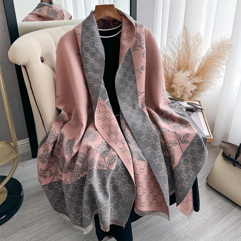 New Luxury Cashmere Plaid Rose Scarf Winter Women Pashmina Shawls Warm Blanket Wraps Female Thick Scarves Bufanda Scarf