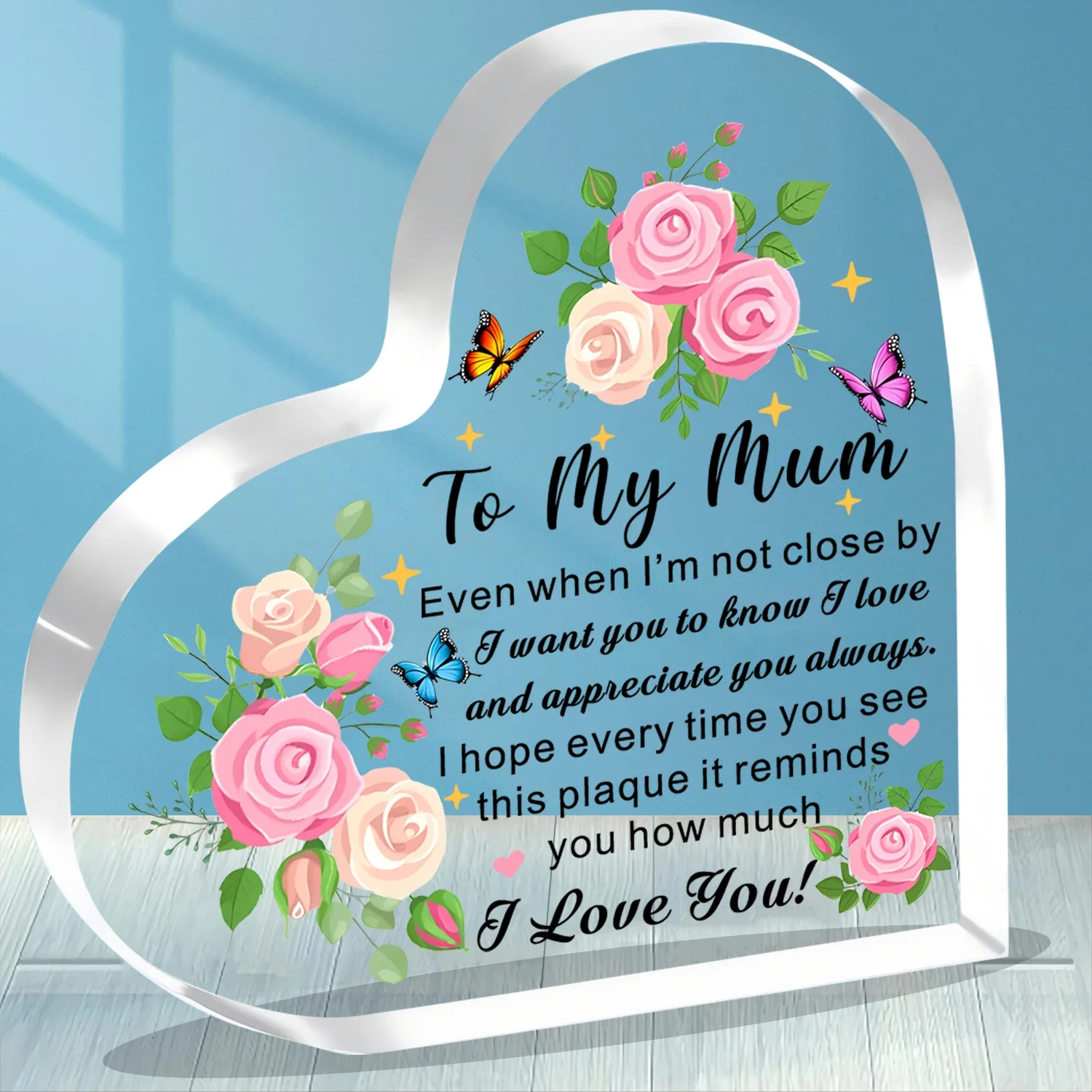 Pink Rose Butterfly Heart Acrylic Plaque To My Mum Loving Words Desktop Mother Gift