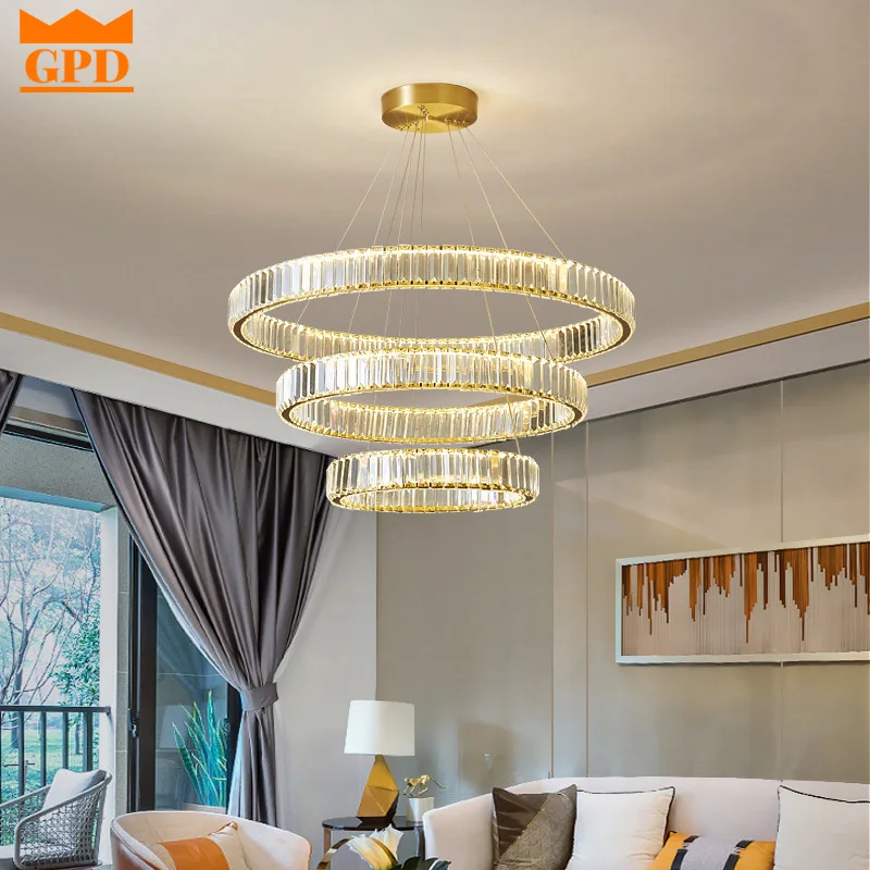 

Luxury Crystal Chandelier Led Round Light Staircase Indoor Lighting Modern K9 Fixtures For Living Room Bedroom Duplex Home Decor