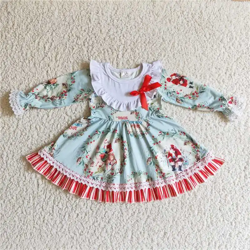 Z902-02 Wholesale Girls Autumn And Winter Long-Sleeved Dress Christmas Clothing Multi-Element Bow Skirt Ruffle