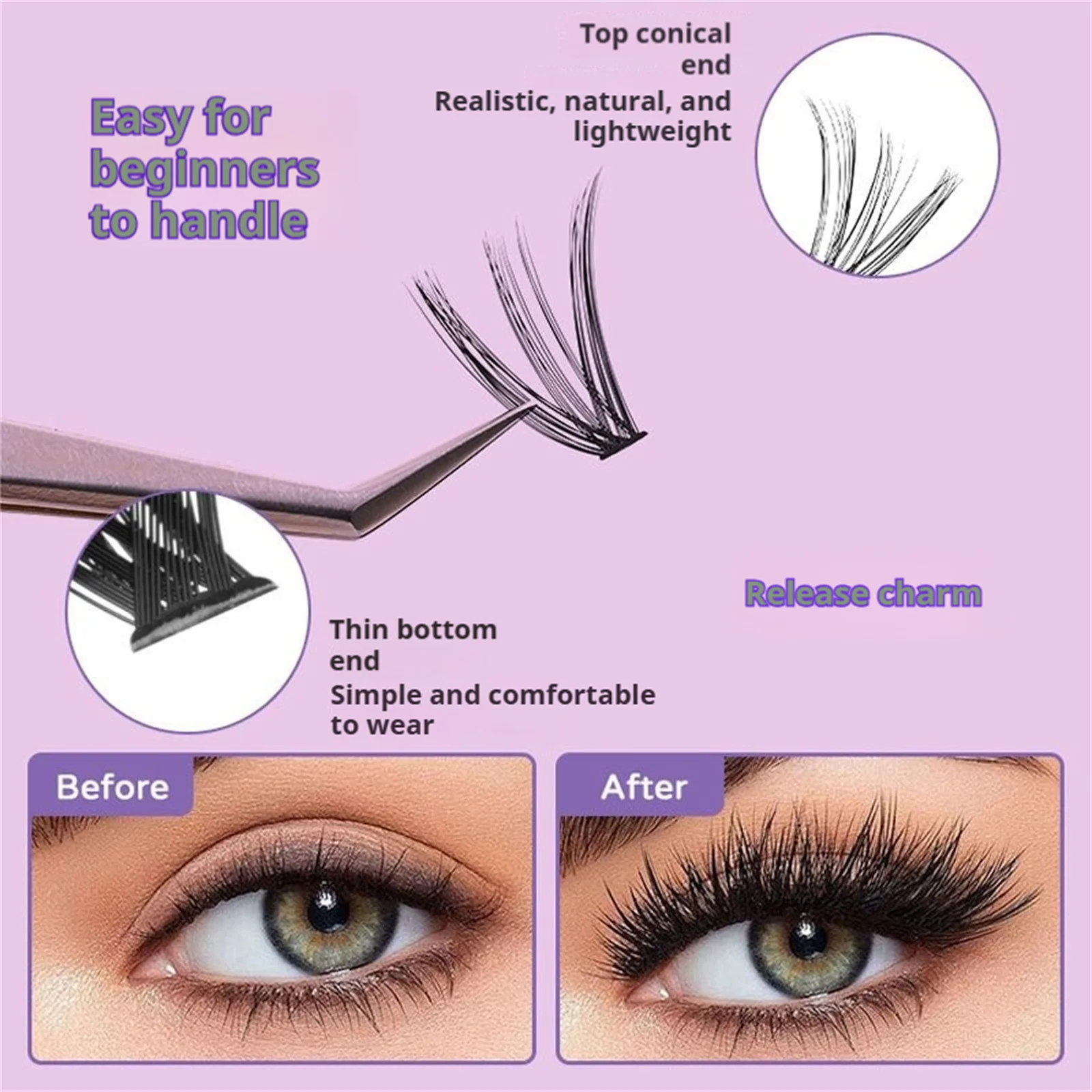 Ciglia finte individuali verdi 9-16mm Lunghezza mista Spessa CC Curl Cluster a fascia nera Ciglia per trucco professionale Salone fai da te