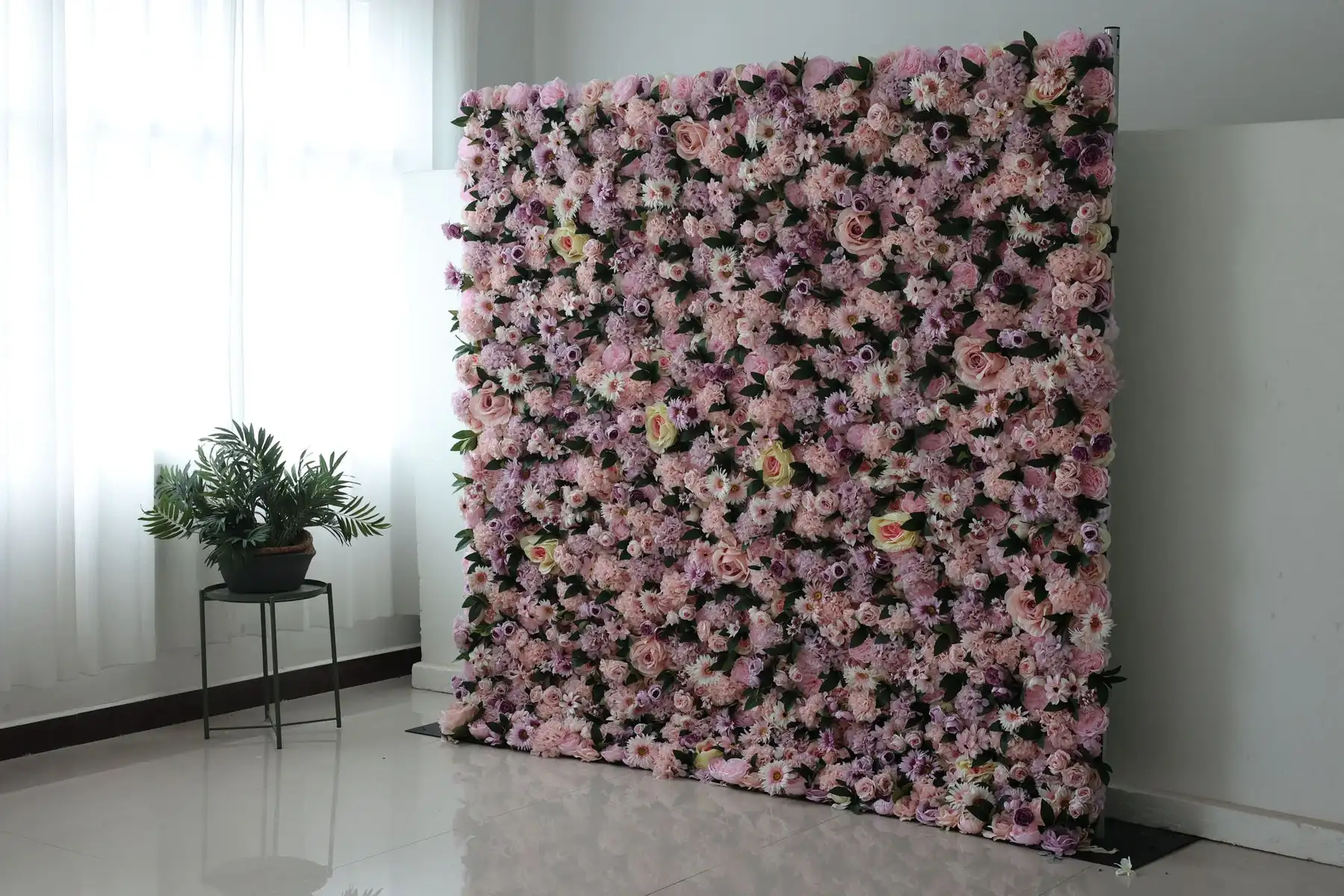 Royal Series 3D Deluxe Light Pink roses Dark green leaves Artificial fabric Birthday Party Flower wall Wedding Background wall