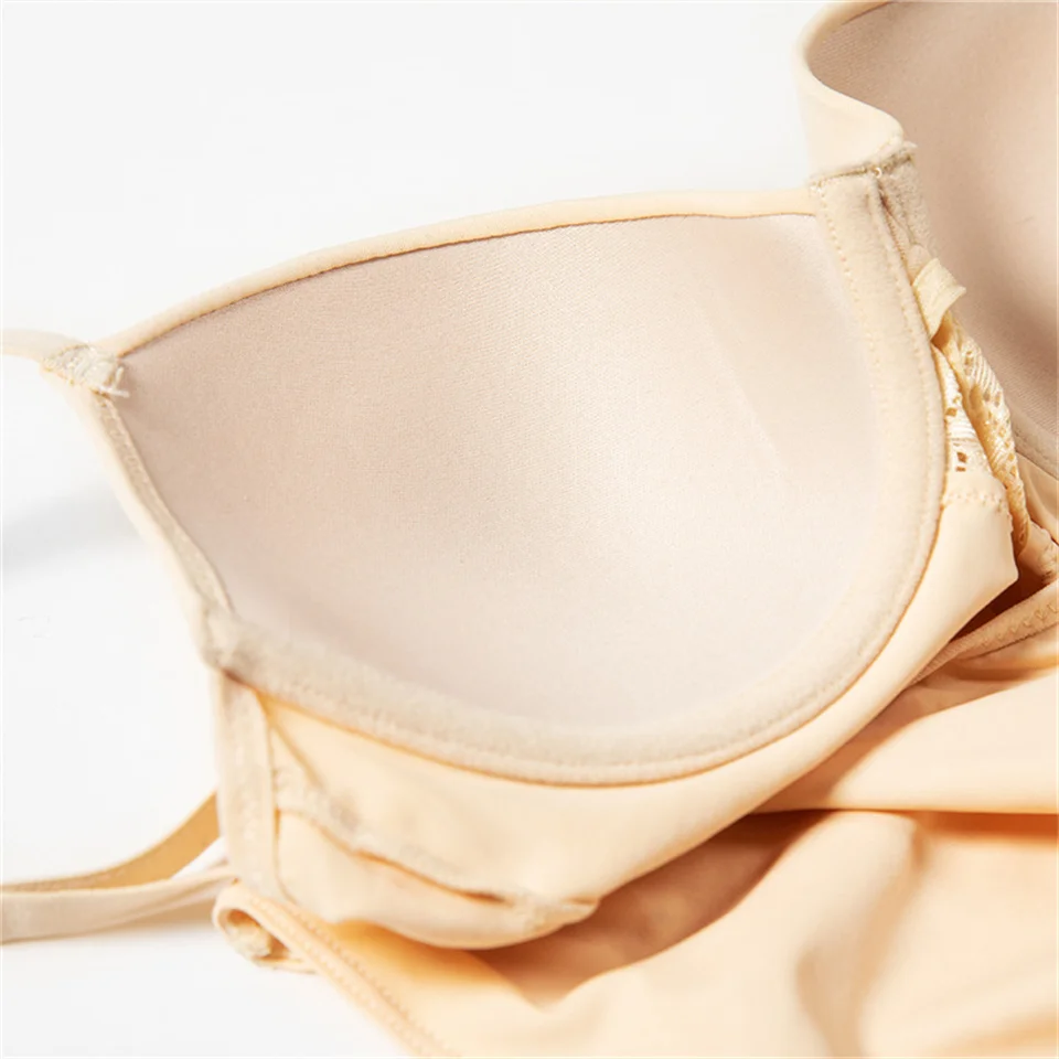Spitzen-Bodysuit mit Füllschale für Damen, Hautfarbene Enge Bodys, Einfarbiger Netz-Bodysuit, Sexy Shapewear, Figurformender Body – Detail 25