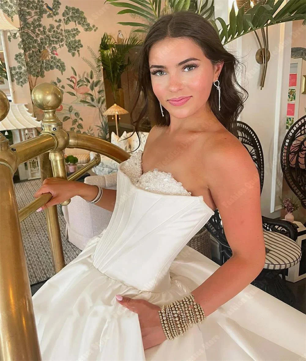 Lussuosi abiti da sposa da donna con superficie in raso abiti da ballo in tessuto lucido 2024 la più recente gonna soffice orli Princess Vestidos De Novias