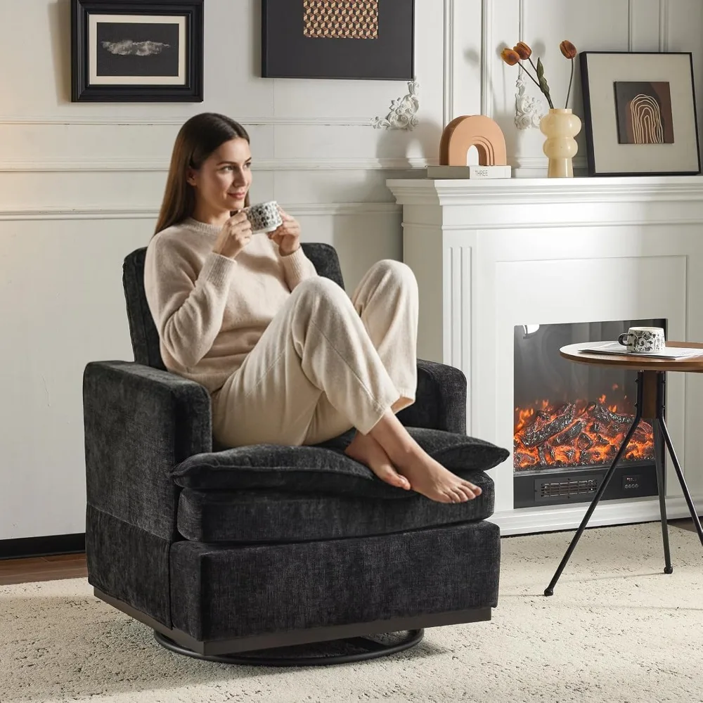 

360° Swivel Accent Chair with Double-Layer Seat Cushions, Comfy Single Square Sofa Armchair, Upholstered Club Chair, Customized