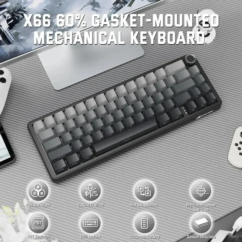 Wireless keyboard 60% layout full key hot swap conflict free macro definition three mode mechanical keyboard