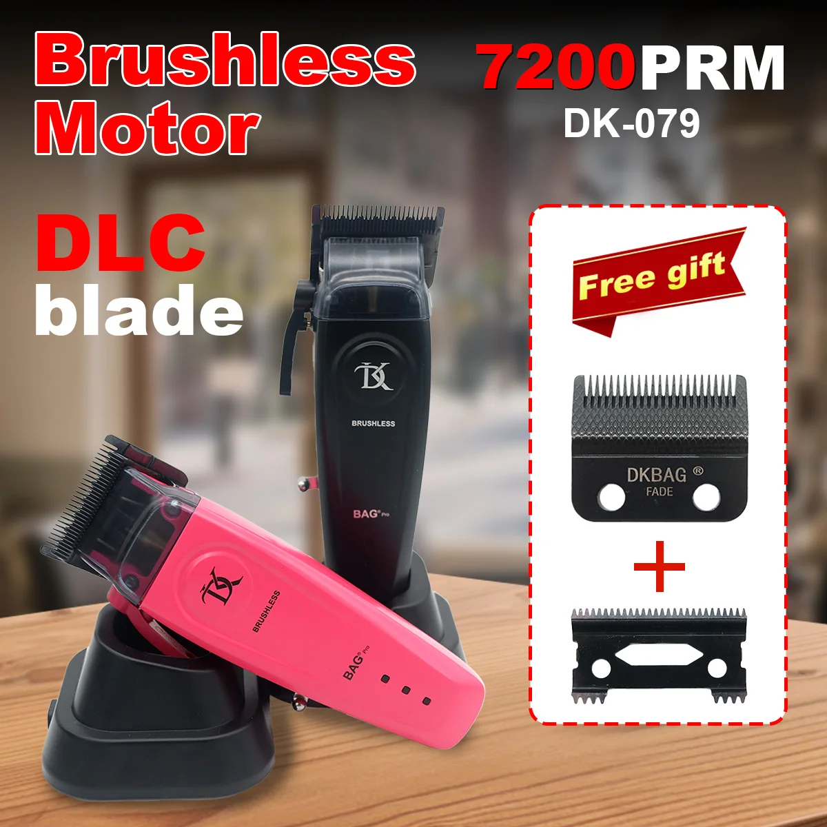 

DKBAG DK-079 Professional Hair Clipper for Men DLC Blade 10W Brushless Motor Full Metal Cordless with Base Charger Hair Cutting