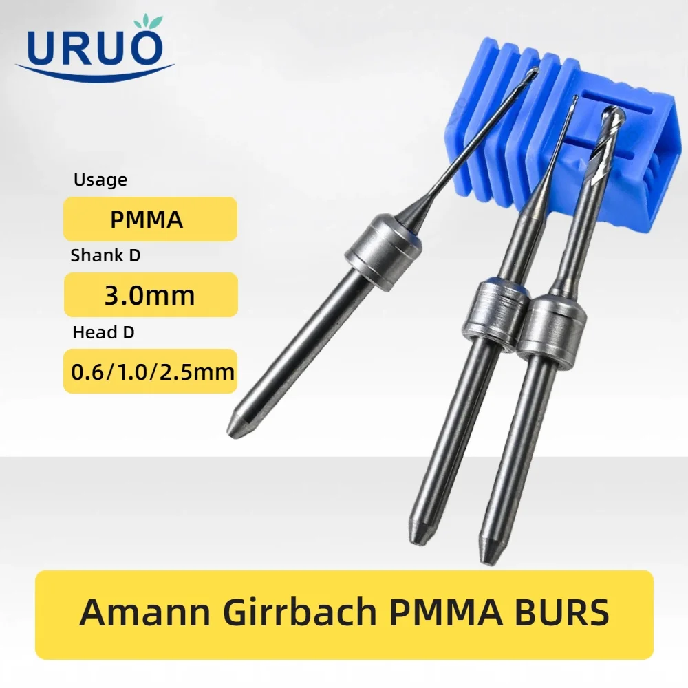 

Dental Milling Burs for PMMA Grinding NC Coating 2./1.0/0.6mm D3 Shank Denture Milling Cutting Tools for CAD CAM Materials