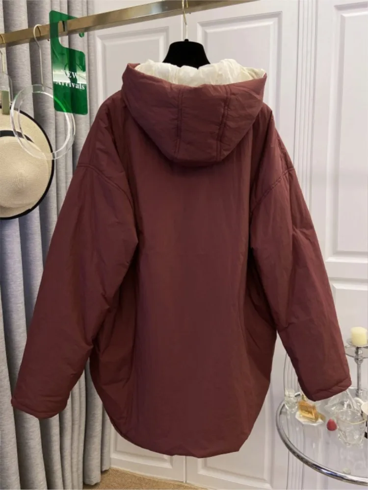 Autumn Winter Hooded Cotton Jacket Women Loose Casual Warm Filled Woman Coat Long Sleeve  Zipper Mid-Length Ladies Jackets