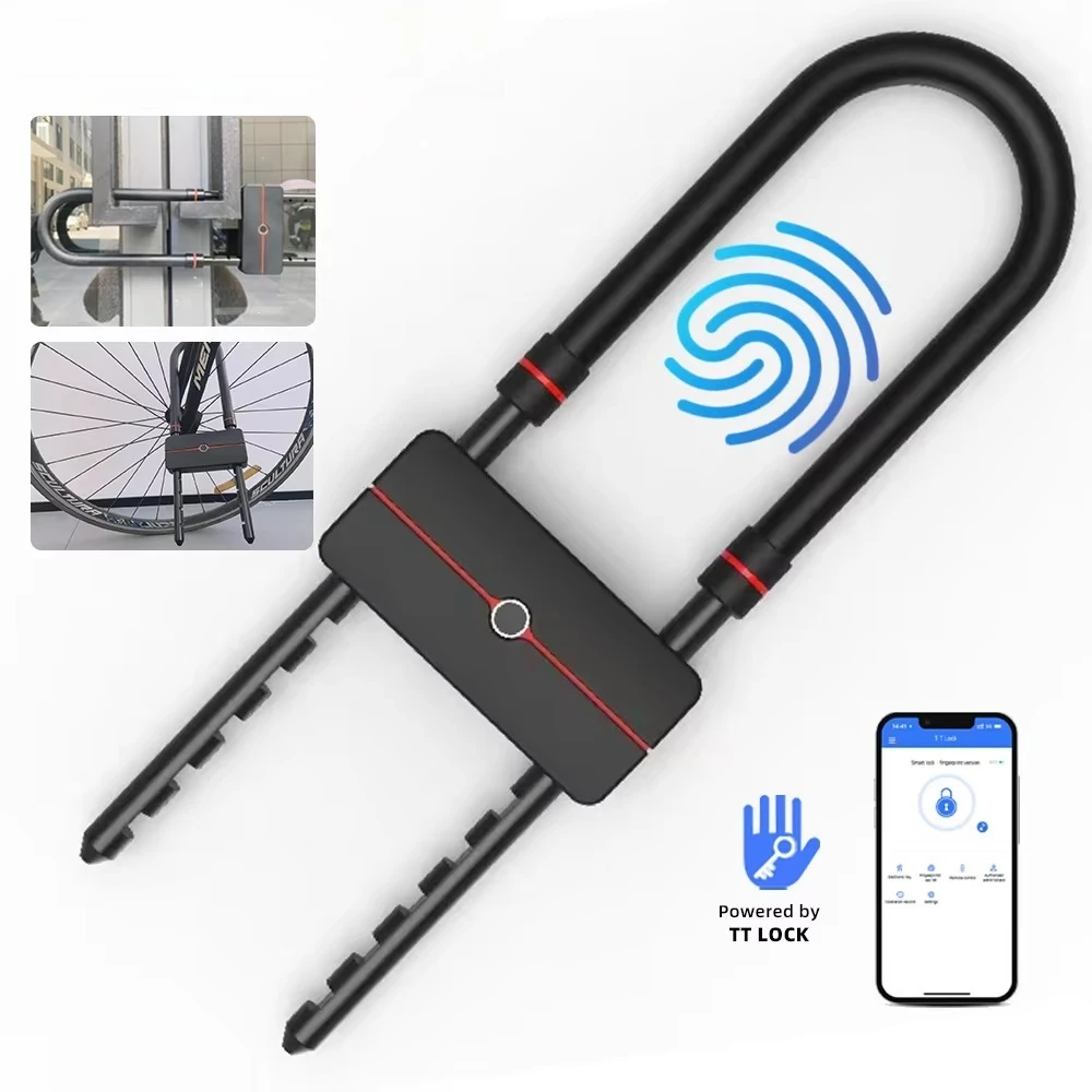 Waterproof Bluetooth APP Control U-Shape Electronic Bicycle Lock Smart Bike U-Lock with TT Lock APP Passcode Fingerprint