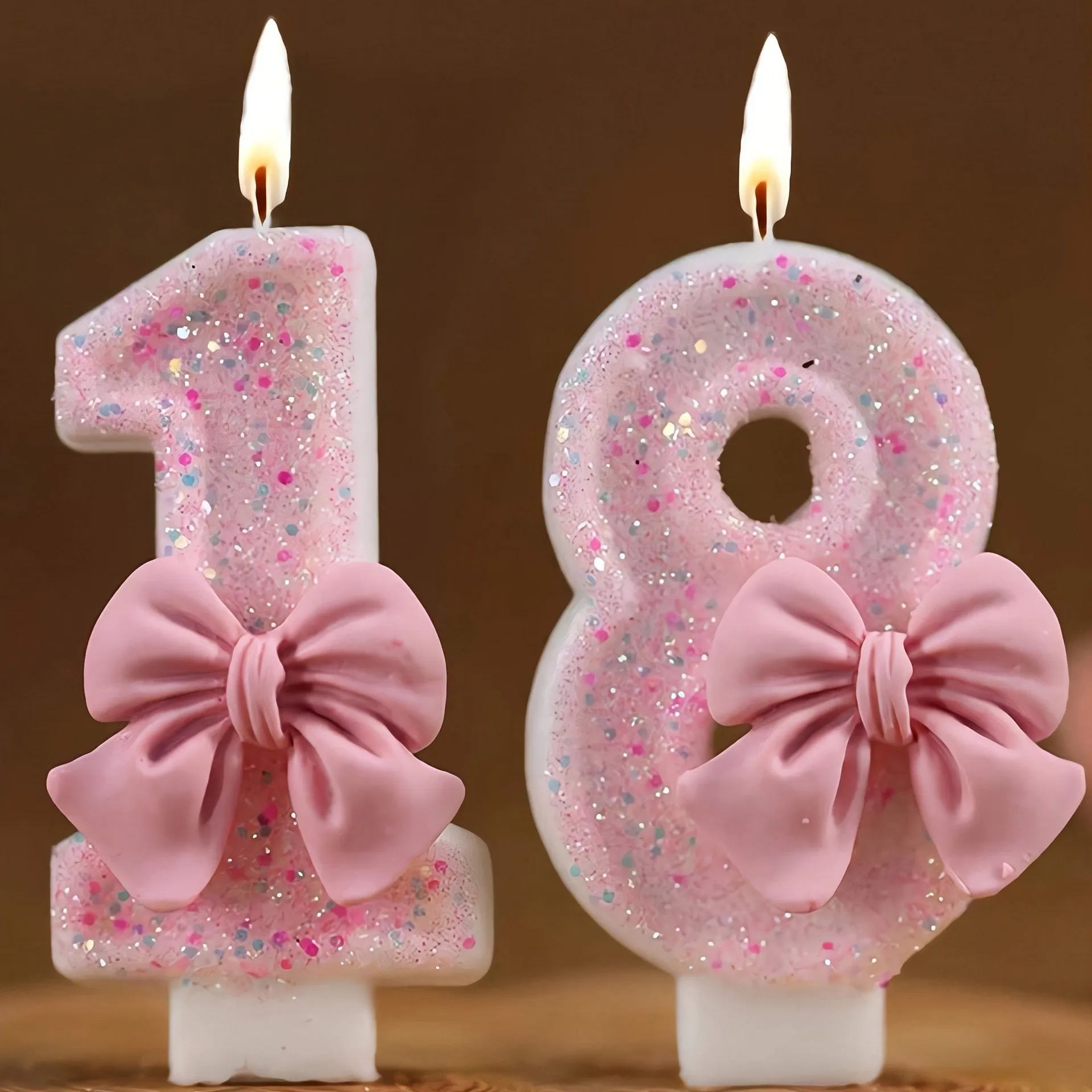 0-9 Pink Glitter Bow Number Birthday Candles, Cute Cake Topper for 18th Birthday, Girls Party, Baby Shower, Wedding Decor