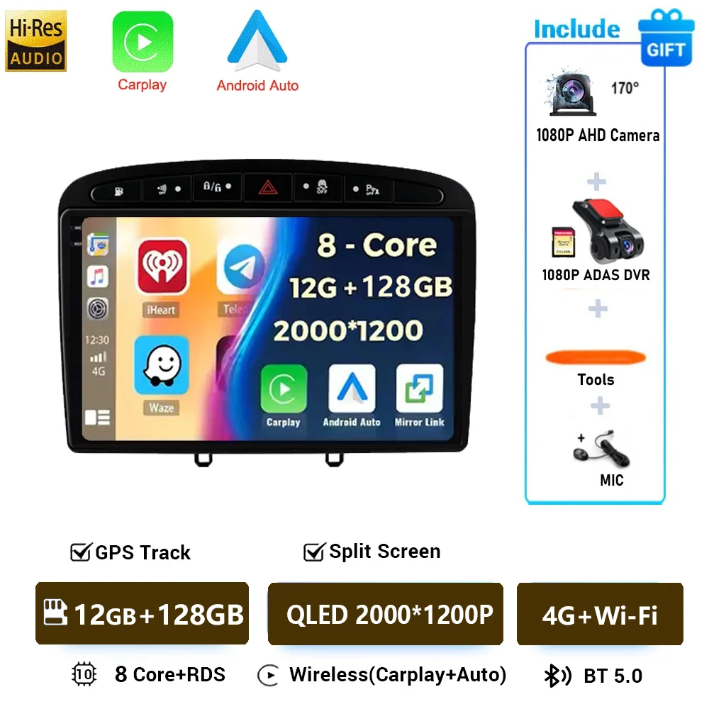 Android 16 Voor Peugeot 308 308SW 408 2012-2020 2K QLED Stereo Autoradio Multimedia Video Player GPS AI Voice CarPlay 4G DSP - afbeelding 1