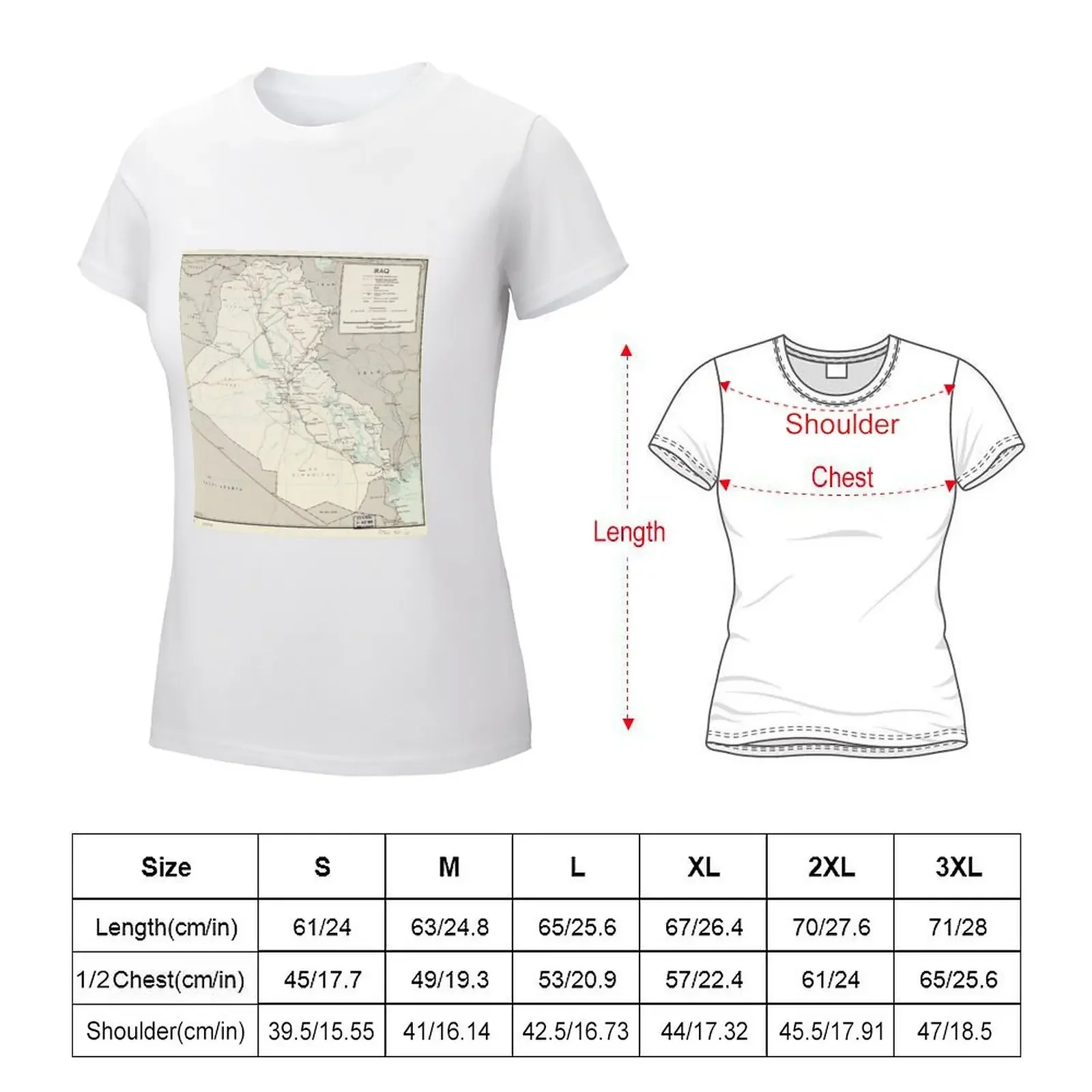 Map of Iraq (1967) T-shirt female anime clothes kawaii clothes summer clothes for Women