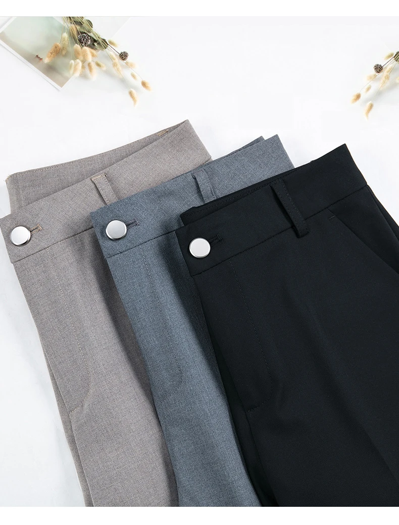 2025 Spring Fall Black Elegant Career Formal Suit Pants Women, Khaki Straight High Waist Loose Women's Work Trousers/cargo Pants