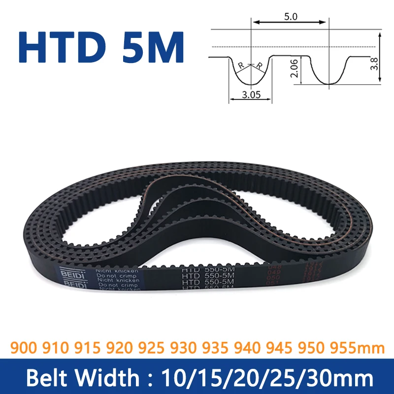 1pc HTD 5M Cinghia di Distribuzione 900 910 915 920 925 930 935 940 945 950 955 millimetri di Larghezza 10 15 20 25 30 millimetri di Gomma Anello Chiuso Cinghia Sincrona