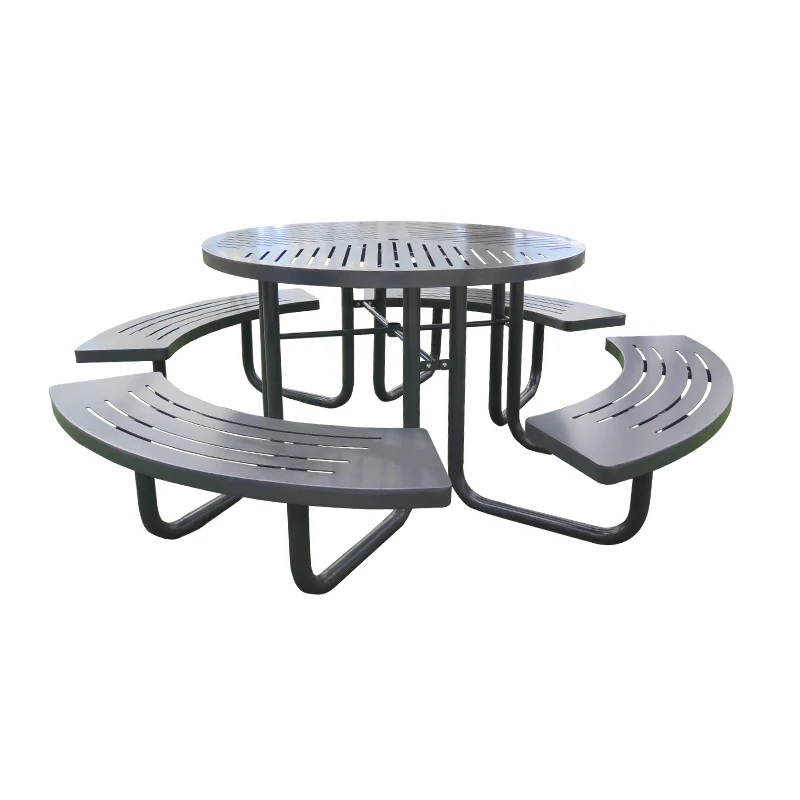 

For Outdoor Expanded Metal Circular 6 Seater Picnic Table Chair Outside Restaurant Commercial Round Picnic Table with Umbrella H