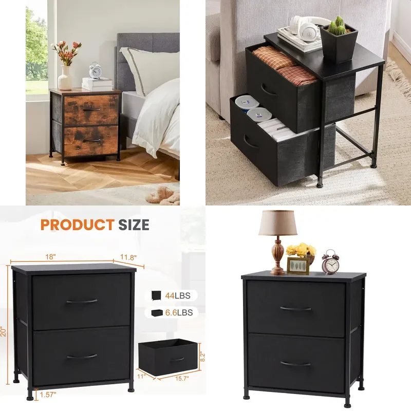 JHK Nightstand with 2 Fabric Drawers - Bedside Storage Cabinet, Versatile End Table for Bedroom & Living Room Sofa