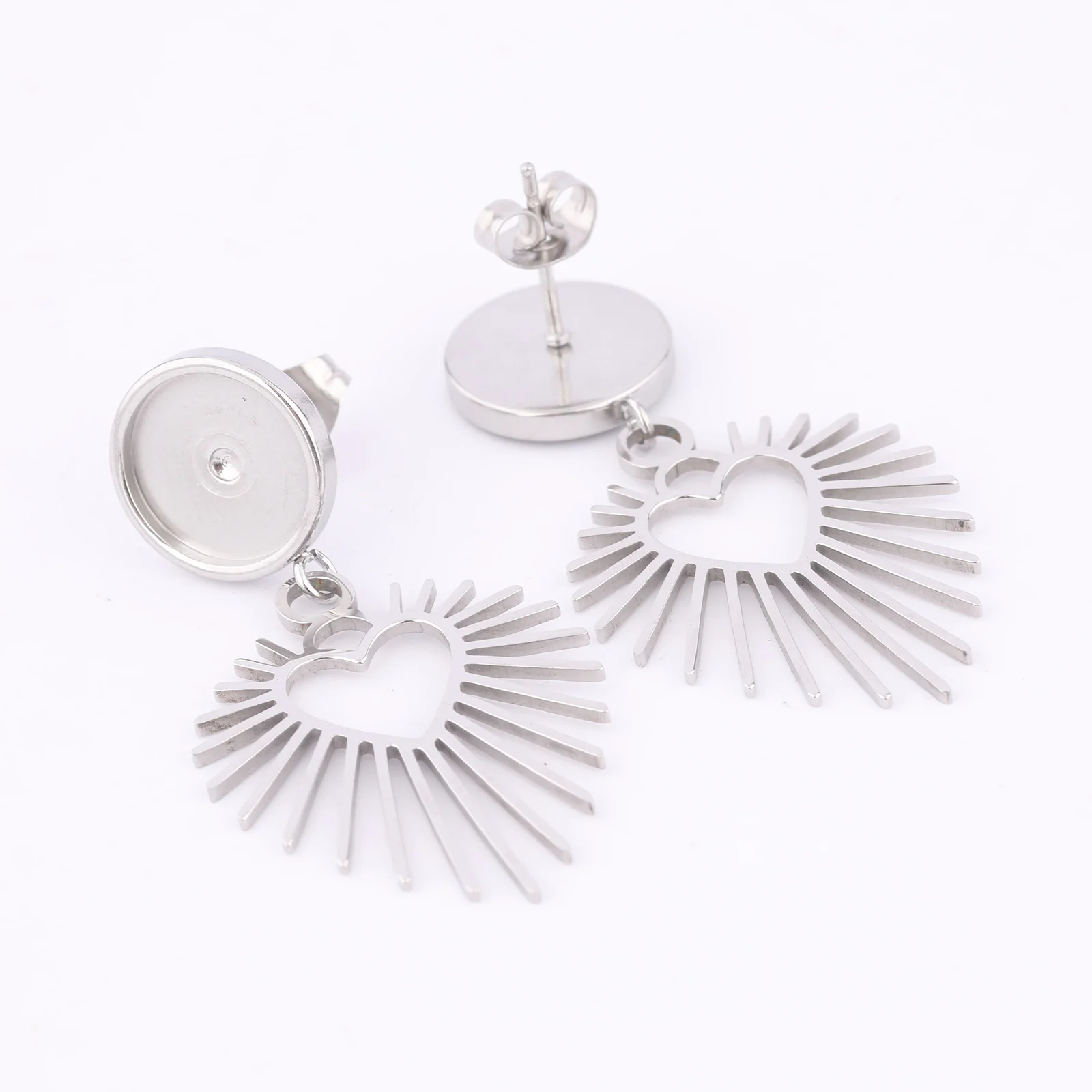 6pcs Stainless Steel Fit 10mm Cabochon Earring Base Blanks Studs With Circle Charms Diy Jewelry Making Accessosries image 4