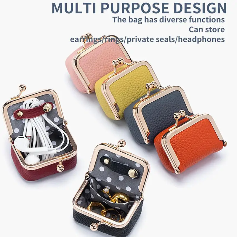 

PU Leather Mini Coin Purse, Solid Color Kiss Lock Change Pouch, Casual Style Small Storage Bag for Women