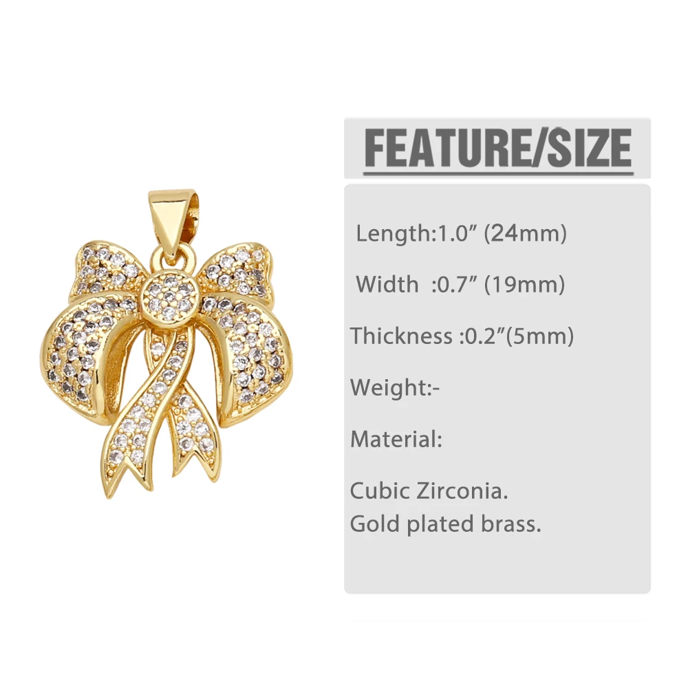 OCESRIO White Crystal Butterfly Knot Pendant for Necklaces Copper Gold Plated Jewelry Making Supplies Wholesale Bulk pdtb562