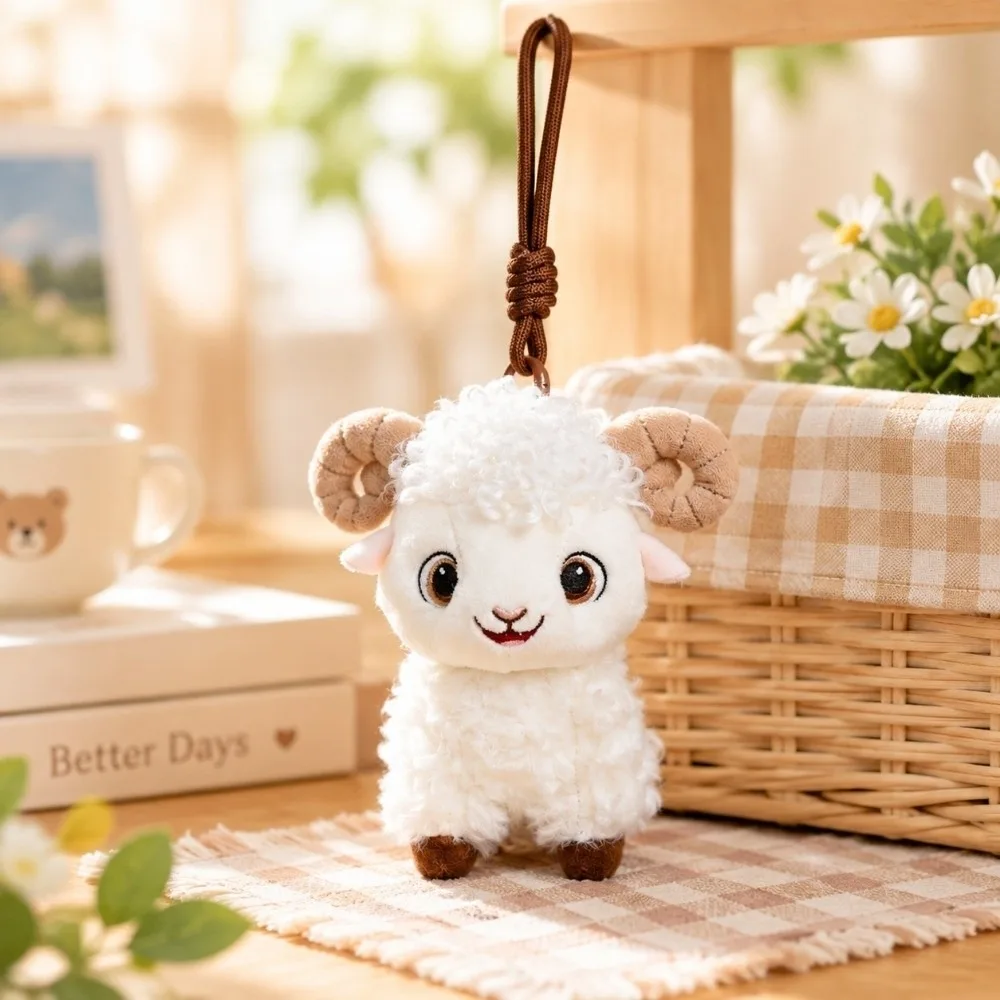 Funny New Year Mascot Sheep Keychain Ornaments Soft Fluffy Zodiac Goat Doll Cartoon Decoration Sheep Plush Pendant Key Decor