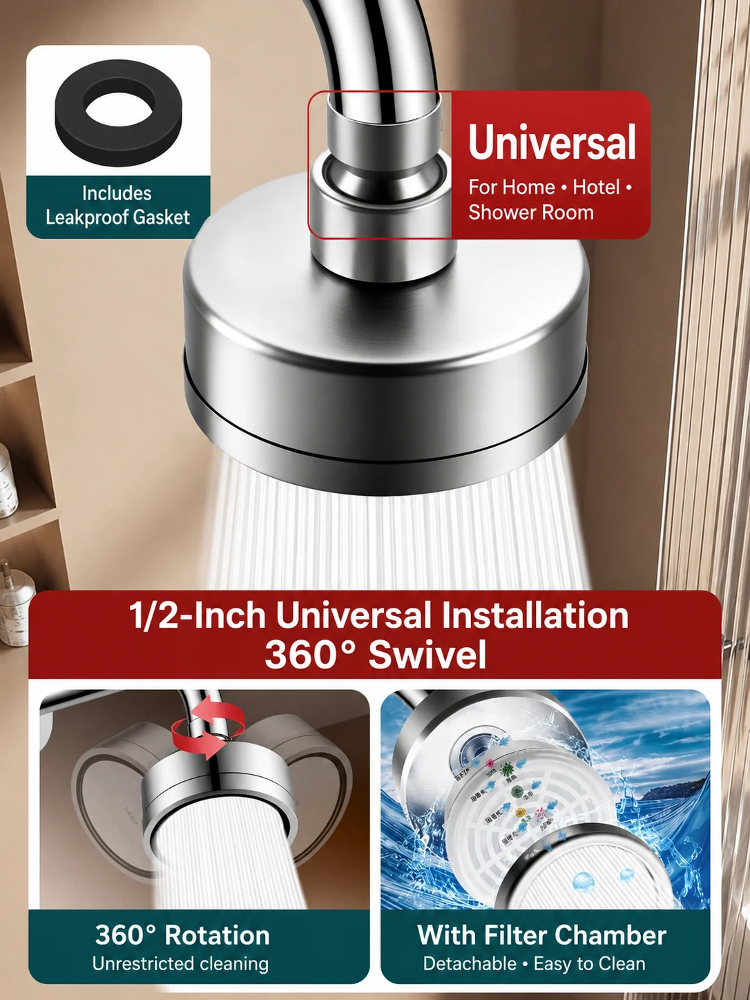 Stainless Steel Fixed Shower Head High Pressure Rainfall Top Spray Detachable Water Saving Showerhead for Bathroom Public Bath