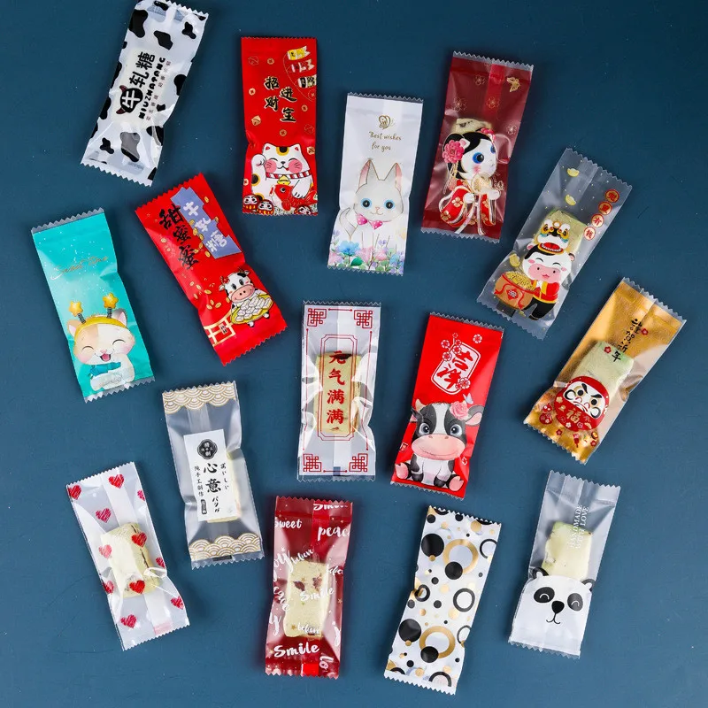 200Pcs 9x4cm Frohes Neues Jahr Nougat Süßigkeiten Zucker Taschen Handmade DIY Geschenk Kunststoff Maschine Versiegelt Verpackung – Detail 3