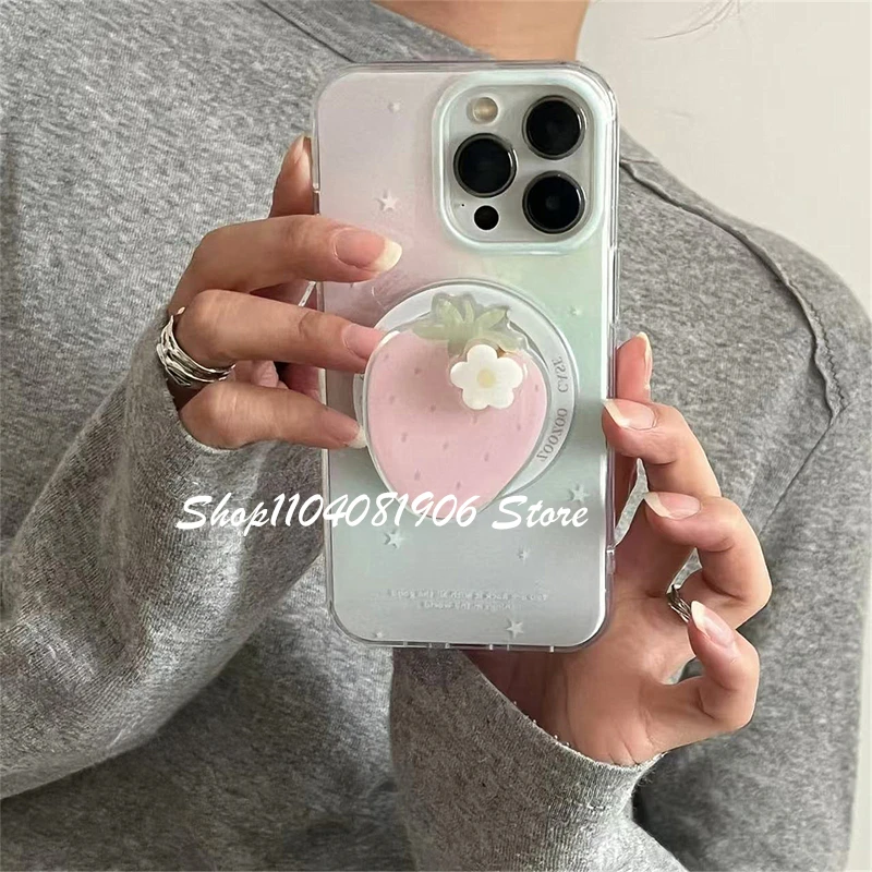 

Корейский милый цветок, клубника, вращающийся магнитный держатель для телефона Griptok Grip Tok, подставка для телефона, поддержка iPhone, Magsafe Smart Tok