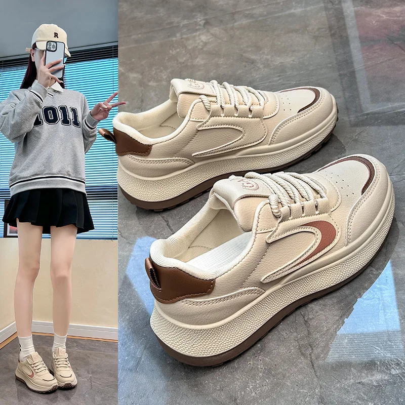 

2025 Spring White Shoes New Korean Edition Height Increasing Thick soled Sports Board Shoes Casual Shoes for Women