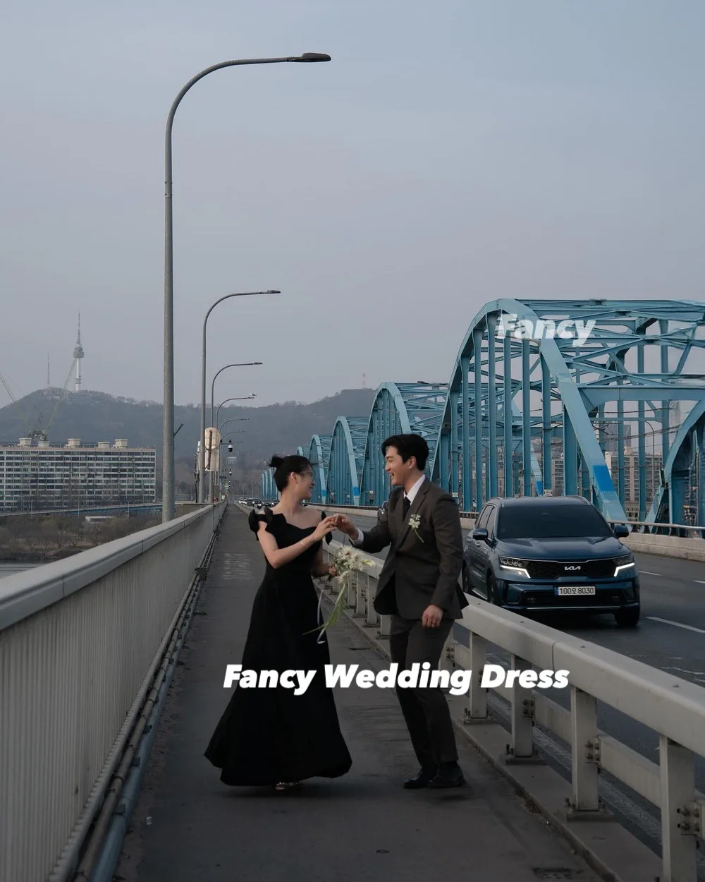 Fancy Simple Off Shoulder Korea Wedding Dress A Line Soft Satin Bridal Gown Short Sleeve Back Corset Customized
