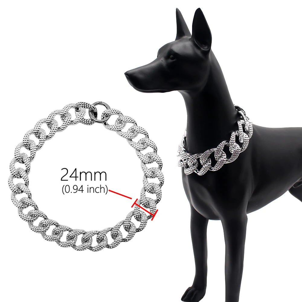 ABS Gold Dog Chain For Small Large Dogs Lightweight Cuban Dog Collar Plastic Necklace for Cat French Bulldog Pet Accessories