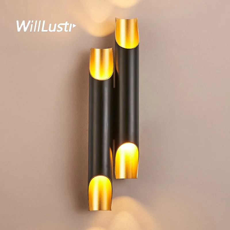 

Modern Aluminum Wall Sconce Minimalist Pipe Lamp Hotel Restaurant Lounge Loft Mall Shop Office Bedroom Single Double Tube Light