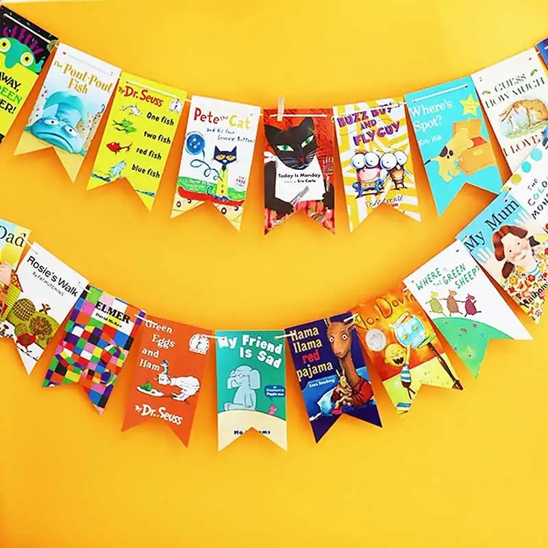 Picture Book Story Small Colorful Flags Kindergarten Classroom Decoration Fishtail Flags Pull Flags Classroom Holiday Party Decoration 3m Ropes