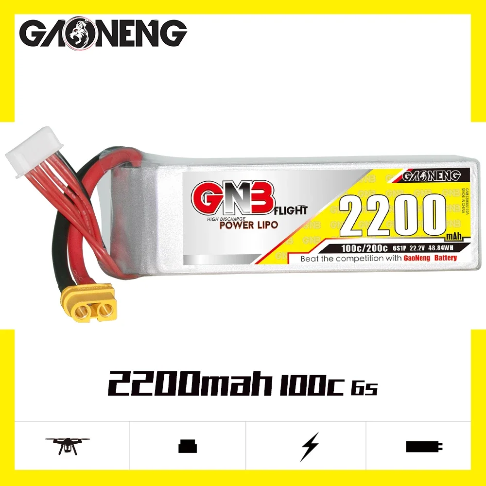 GAONENG GNB 2200mAh 6S 100C 200C 22.2V XT60 LiPo Battery 250-330mm Brushless Drone Blade Scimitar LRX Quad Align RC Plane