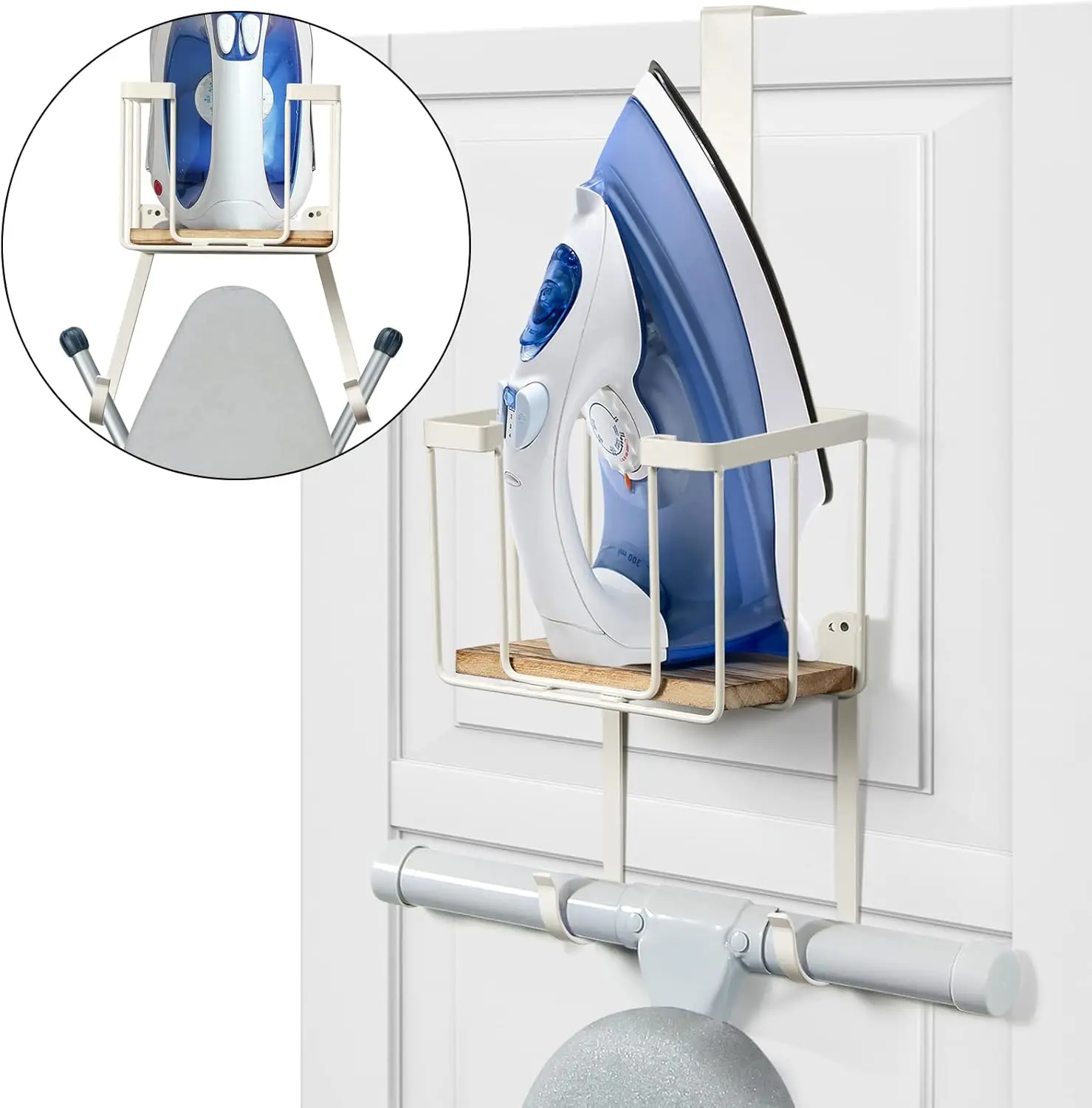 

Over Door Ironing Board Hanger - Wall Mount Storage Holder for Laundry Room, White