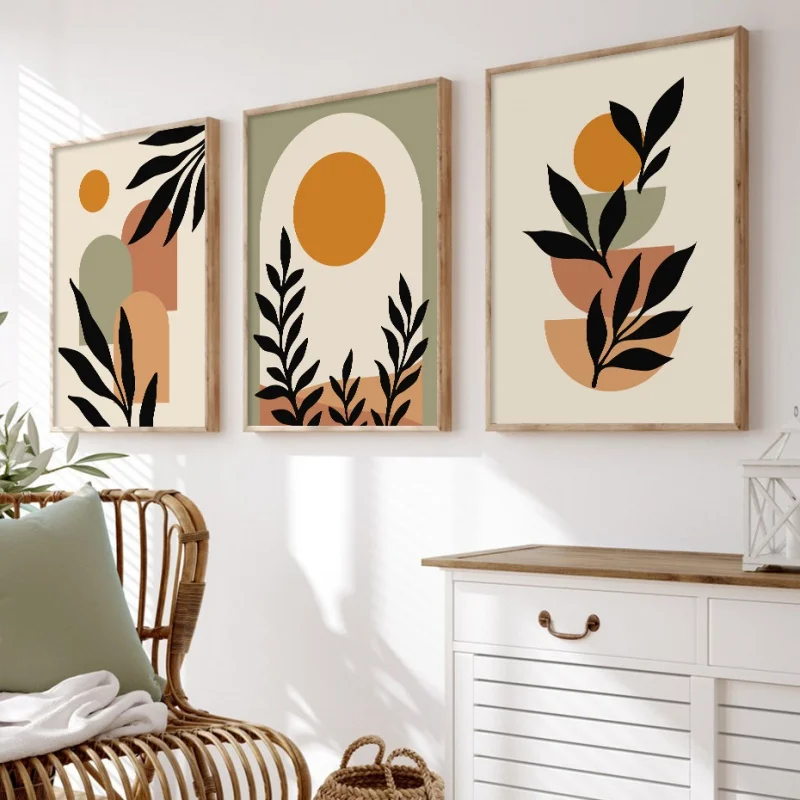 Abstract Nordic Wall Art Boho Style Geometric Lines Sun Greenery Simple HD Oil On Canvas Posters And Prints Home Bedroom Decor